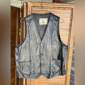 Wilda NY Vest Mens L Black Leather Motorcycle Moto Unisex Biker Pockets